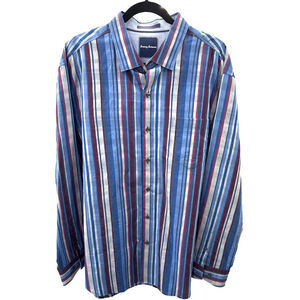 Tommy Bahama XL Men’s Blue Red Stripe Cotton Silk Button Front Shirt‎